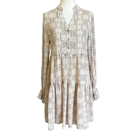 Elan Blush Pink Printed Lined Mini Babydoll Dress Women's Size Small | 71-43 - Picture 1 of 6